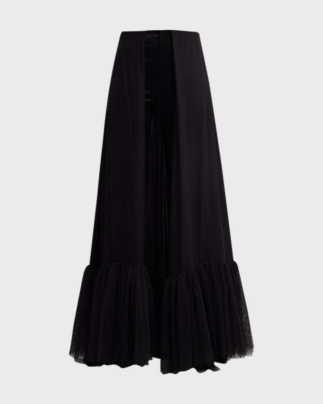 Bristol Slim-Leg Pants with Ruffle Overskirt